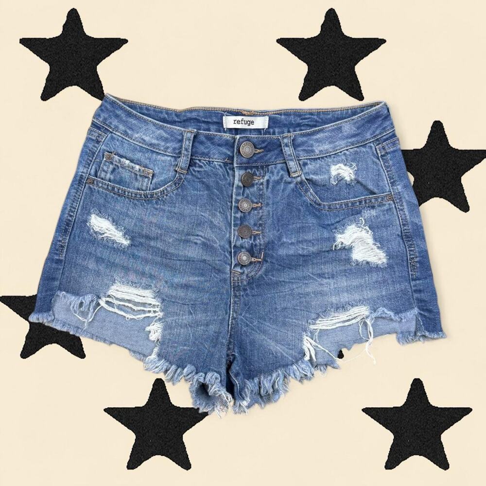 ★Refuge Distressed Denim Shorts – Y2K Button Fly Cutoff Shorts★